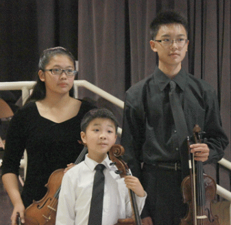 Kristen Hsu, violin; Christian Yang, cello; Ryan Liu, violin